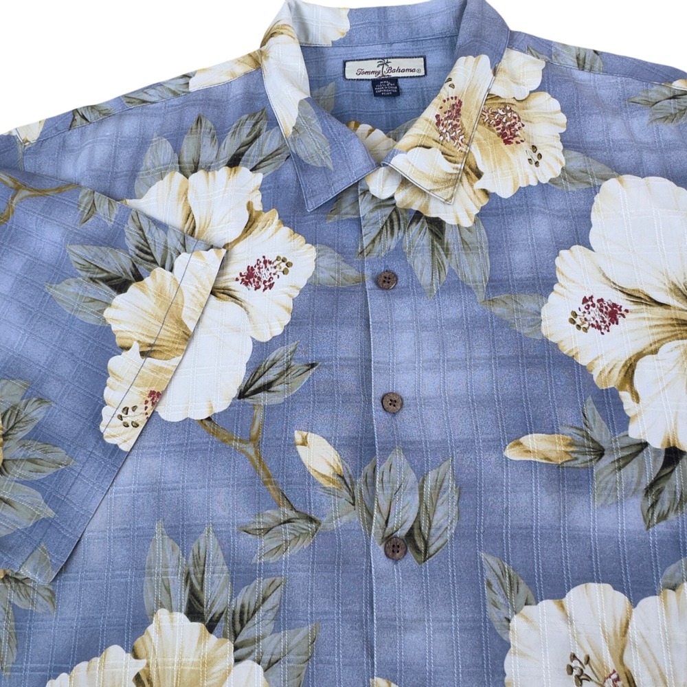 Vtg Tommy Bahama Silk Men's Size XXL Camp Shirt Floral Hibiscus Jacquard Luxury